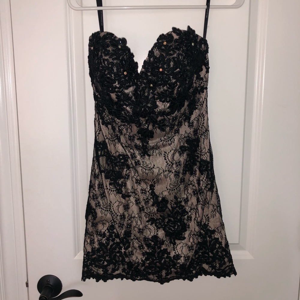 Black and Beige Lace Cocktail Dress